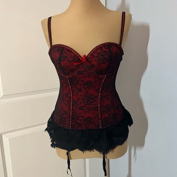 Baci Bustier Lace Black and Red Corset - Picture 1 of 8